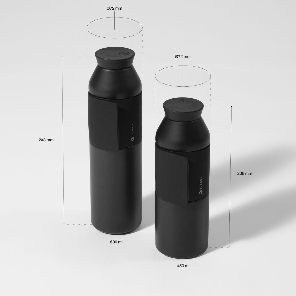 Closca Travel Black sticlă termică inox 600 ml neagră