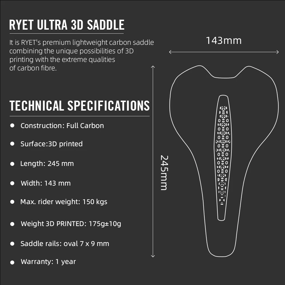 Ryet RT03 șa bicicletă carbon 3D 175g road MTB