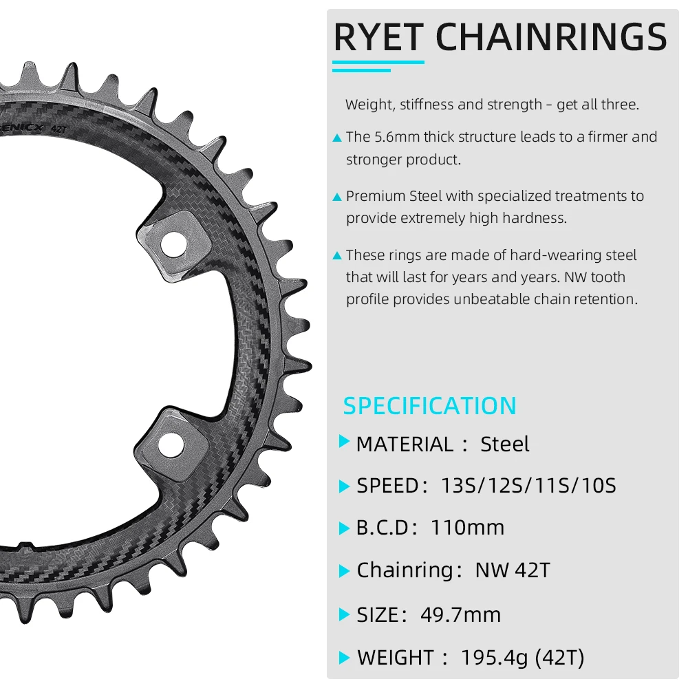 Ryet Senicx pedalier gravel 42T 110BCD carbon