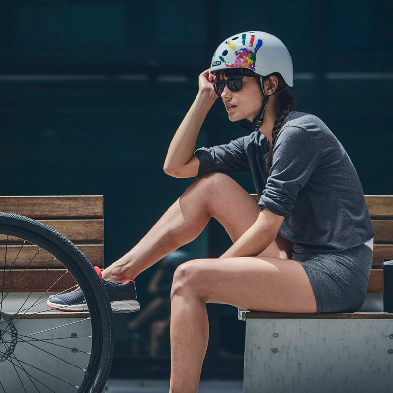 Melon Urban Active Handprint cască bicicletă albă amprentă