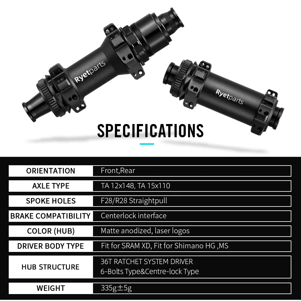 Ryet MTB Ultralight butuc spate Boost 148 28H